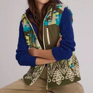 Anthropologie Pilcro L NWT Sherpa Vest Jacket Coat Southwestern Green Motif